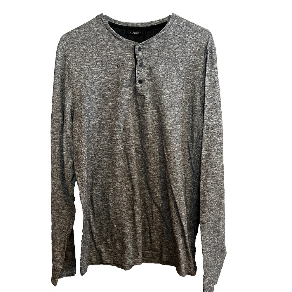 Marc Anthony Mens Henley Long Sleeve Shirt Gray White Heathered Size XL